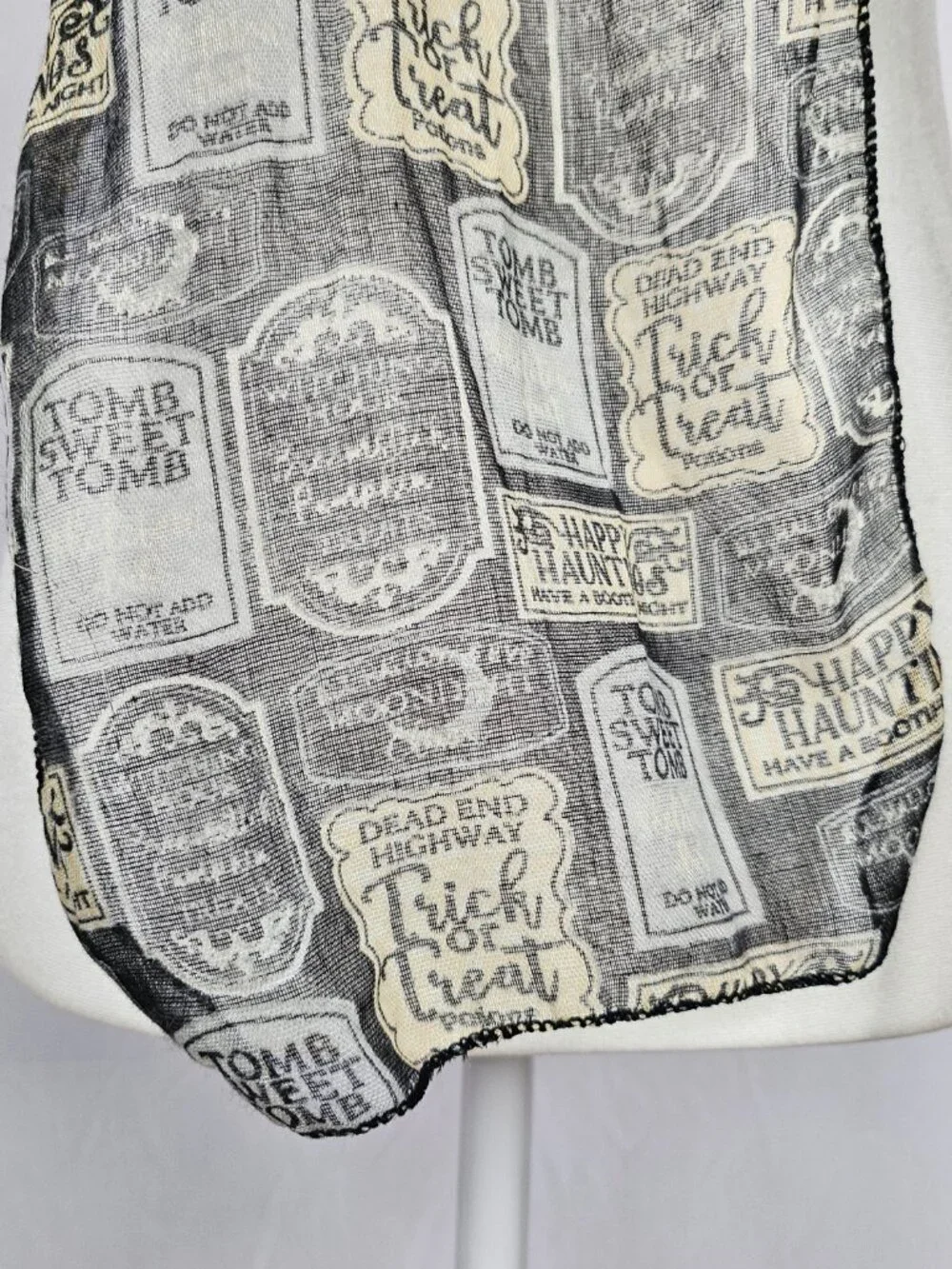 Halloween Scarf | Gothic Tombstone Print | Black Grey Cream | One Size